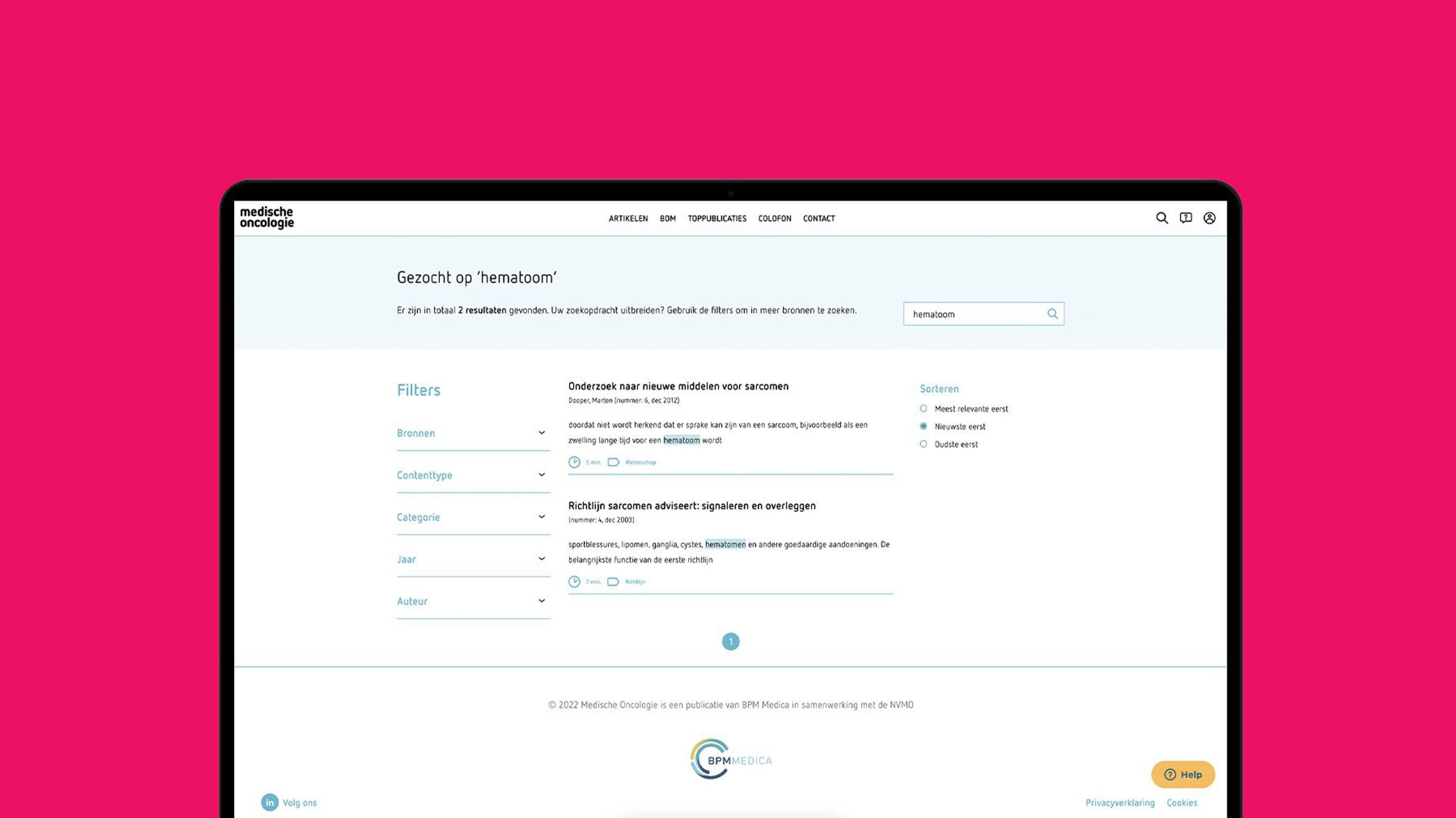 Medische Oncologie filtering en zoekfunctie