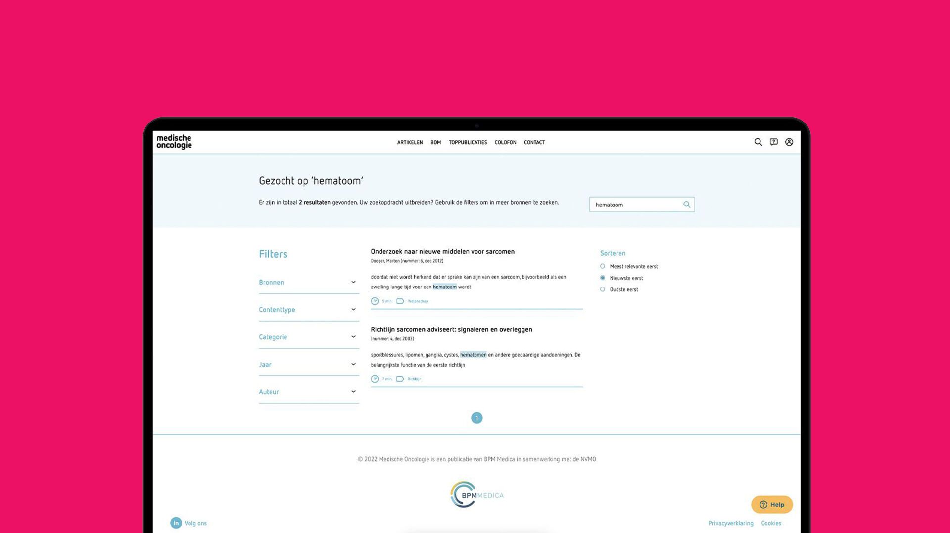 Medische Oncologie filtering en zoekfunctie