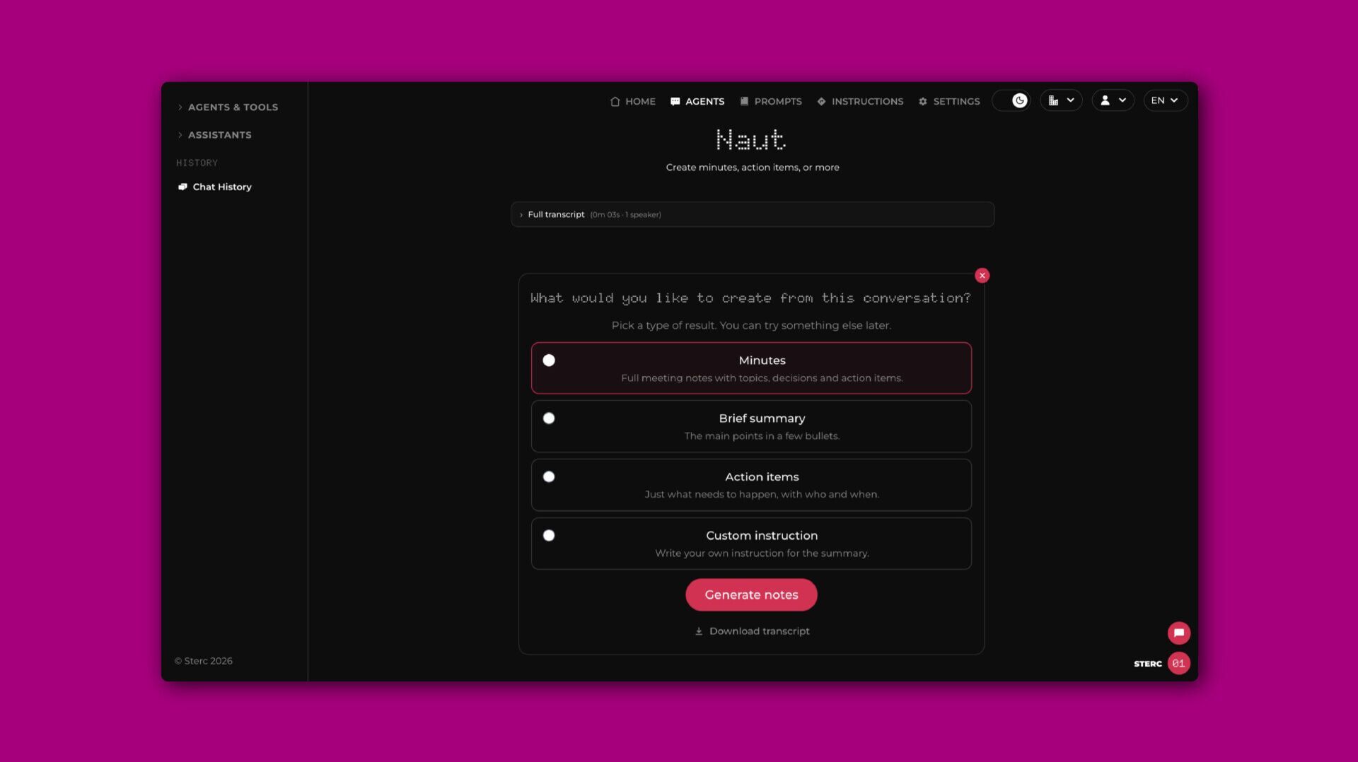 Acties van Naut na opname of upload