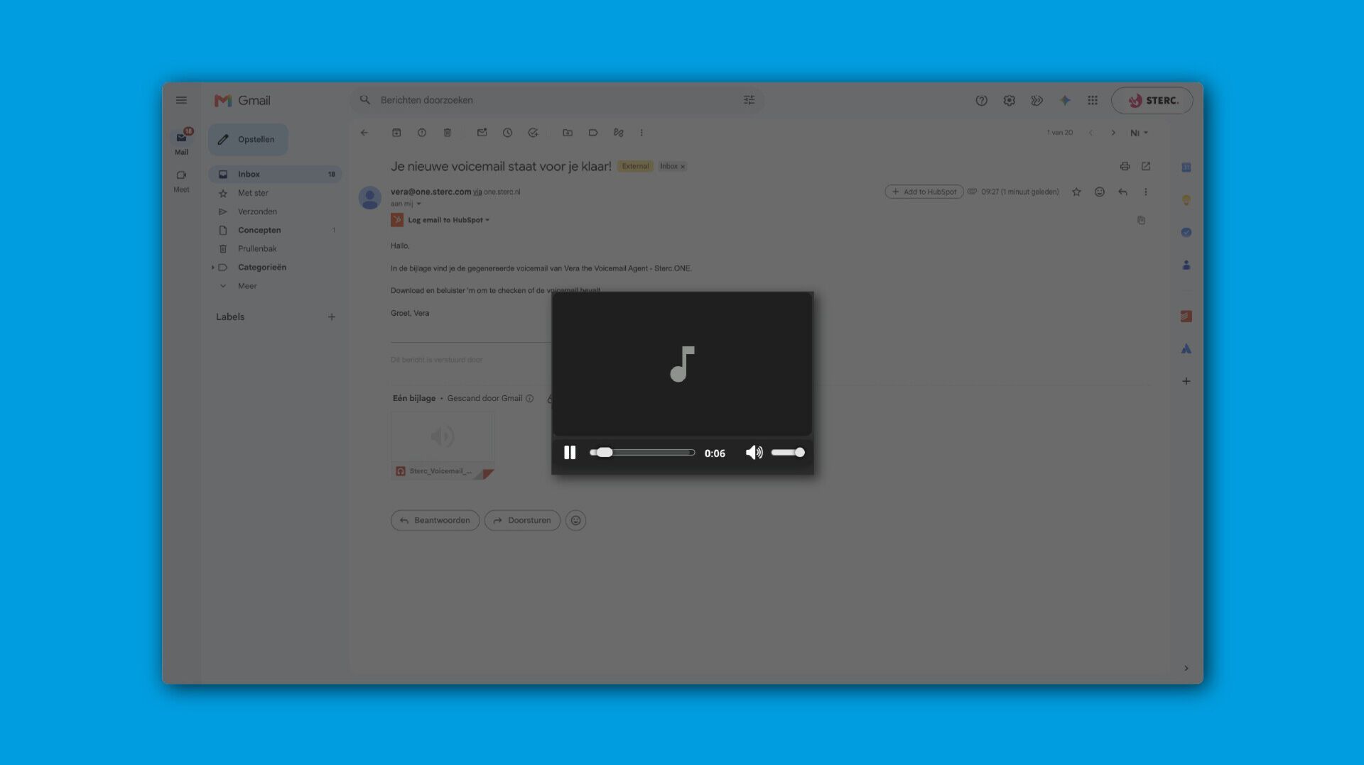 Mail van Vera met de ingesproken voicemail